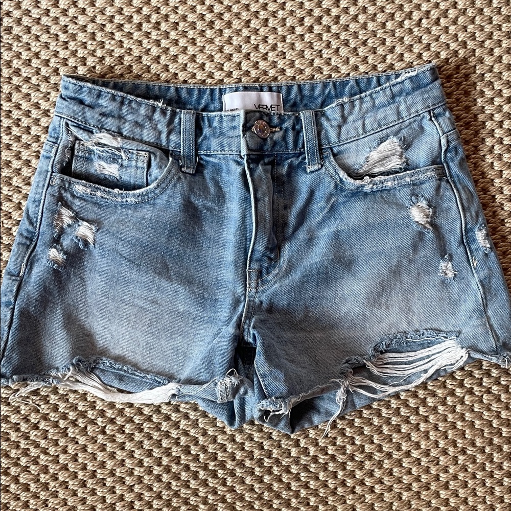 Velvet Light Blue Distressed Jean Shorts